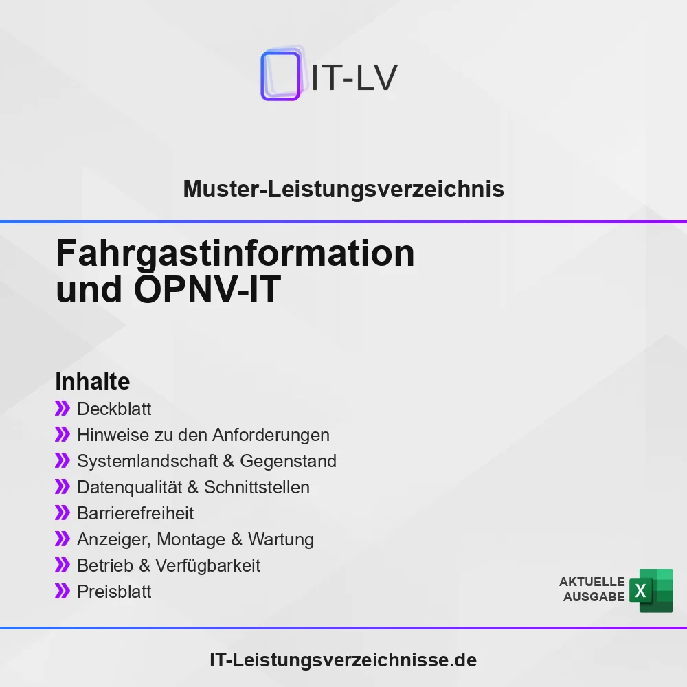Inhaltsübersicht Muster-LV: Fahrgastinformation und ÖPNV-IT Inhaltsübersicht Muster-LV: Fahrgastinformation und ÖPNV-IT