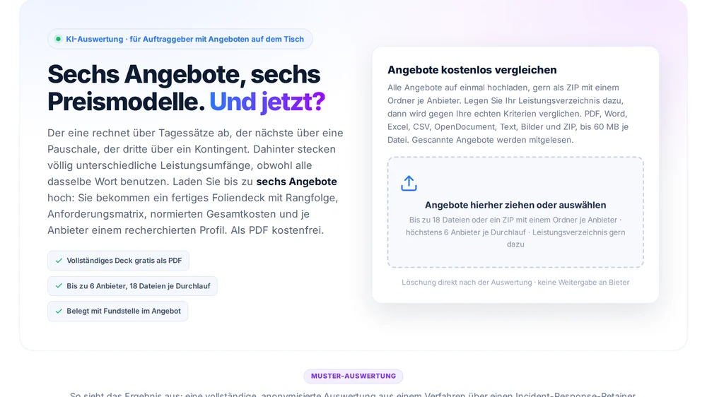 KI-Angebotsvergleich: Angebote hochladen und auswerten lassen